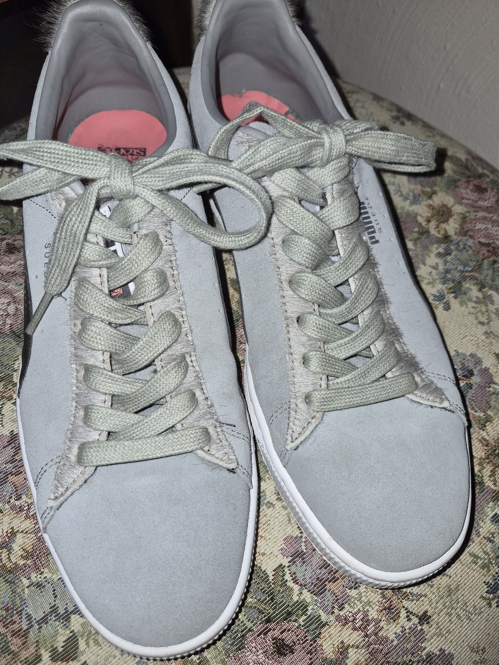 Puma Women’s Light Gray Suede Lace-Up Sneakers